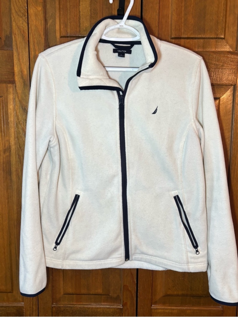 Nautica Cream Fleece Jacket with Black Trim
